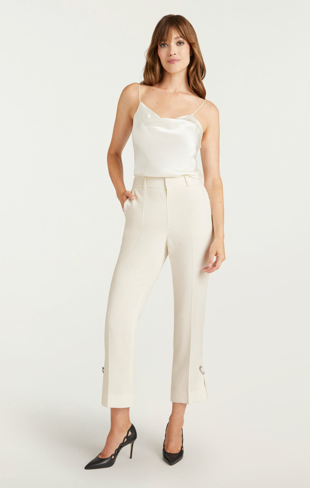 Women Rhinestone Pin Cropped Kerry Pant Ivory