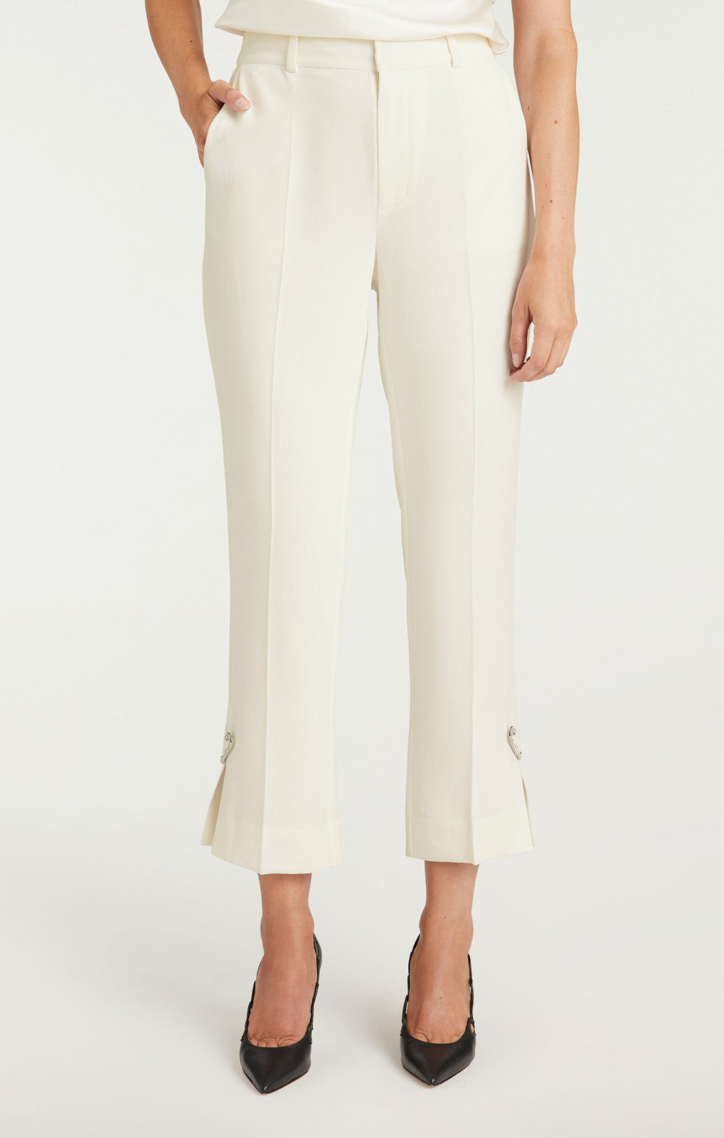 Women Rhinestone Pin Cropped Kerry Pant Ivory