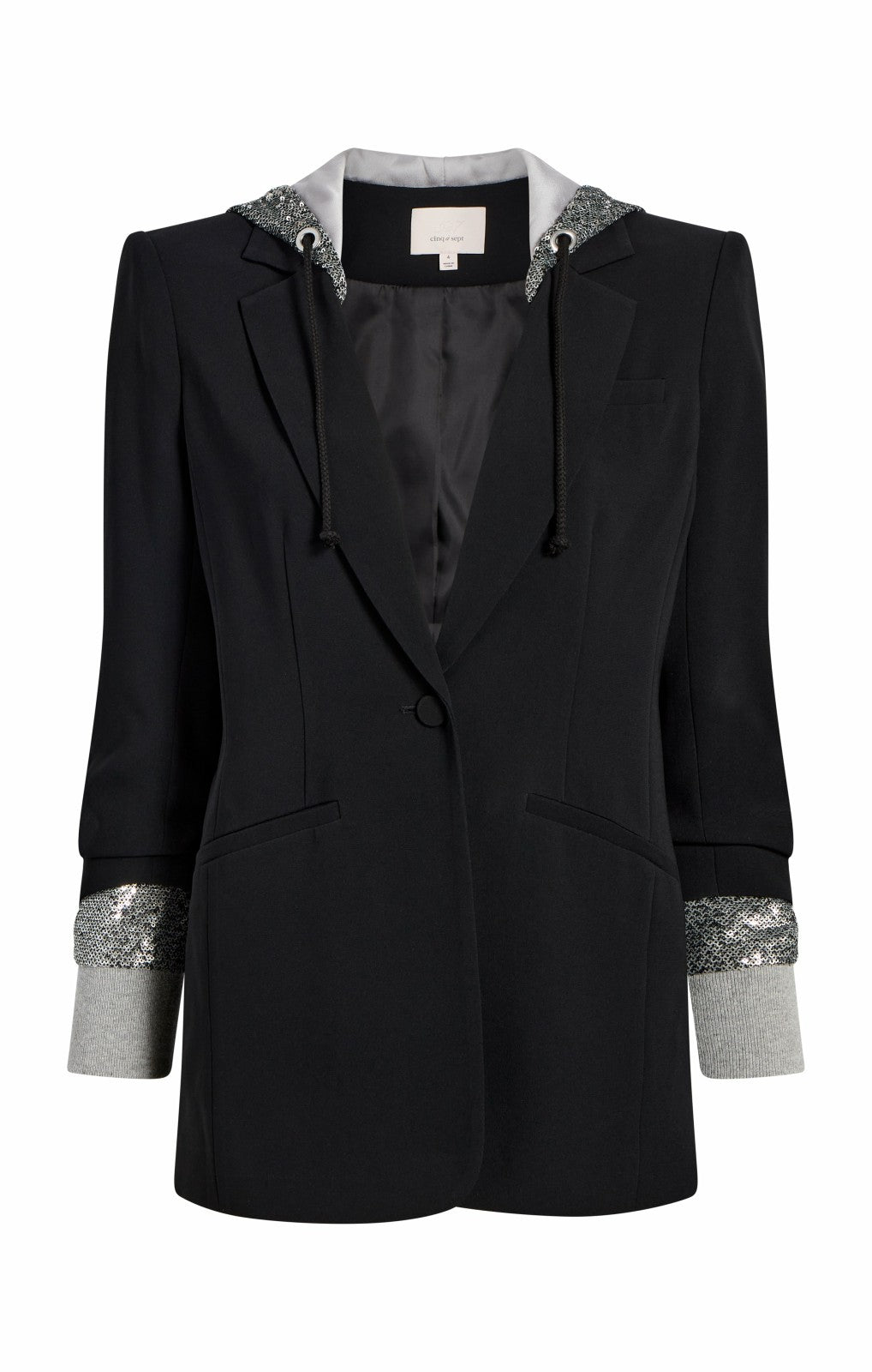 Women Sequin Hooded Khloe Blazer Black/Silver