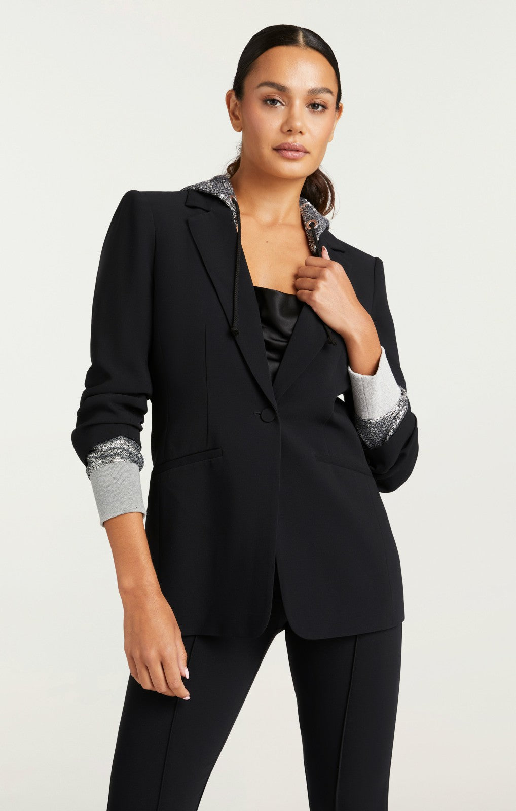 Women Sequin Hooded Khloe Blazer Black/Silver