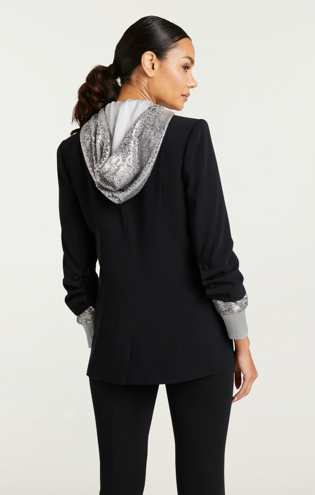 Women Sequin Hooded Khloe Blazer Black/Silver