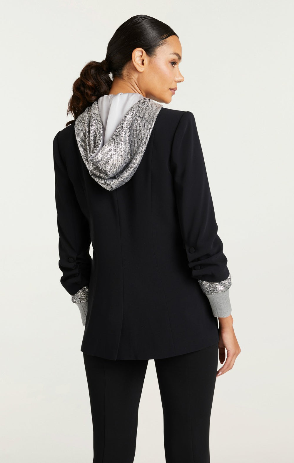 Women Sequin Hooded Khloe Blazer Black/Silver