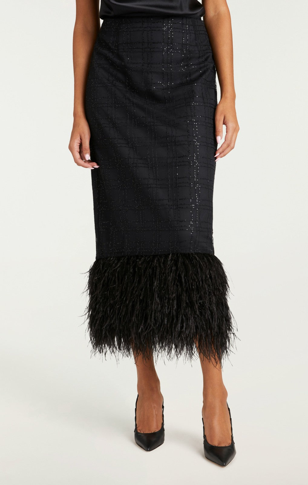 Women Sequin Plaid Charisse Skirt Black