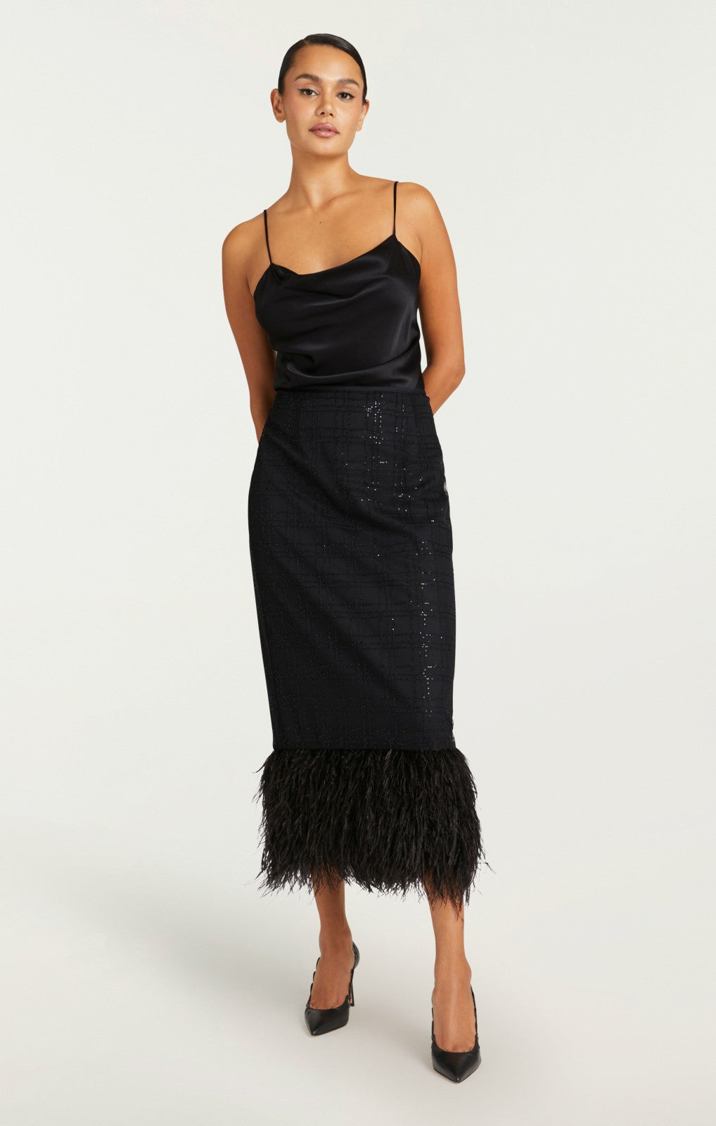 Women Sequin Plaid Charisse Skirt Black