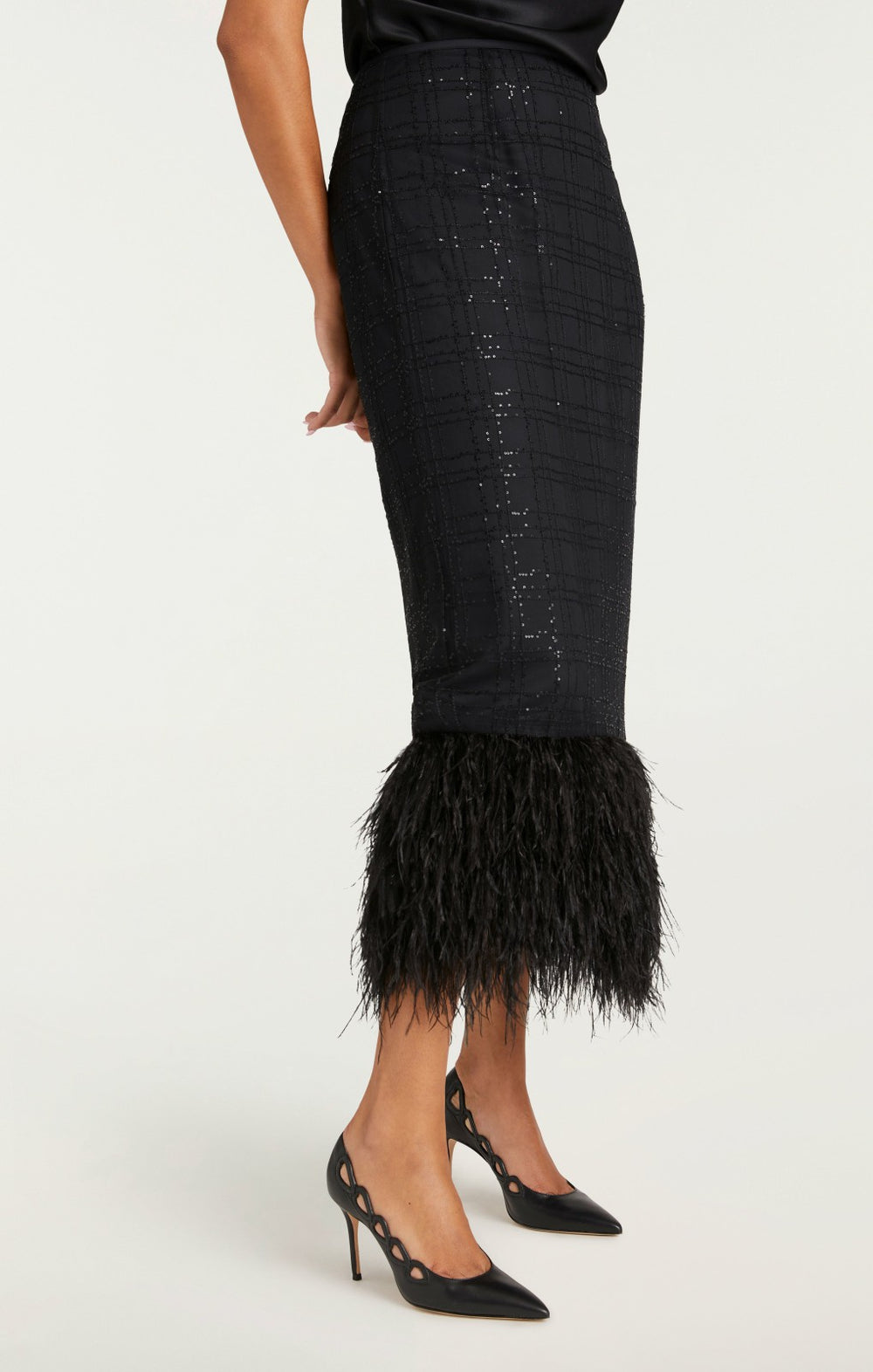 Women Sequin Plaid Charisse Skirt Black