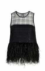 Women Sequin Plaid Charisse Top Black