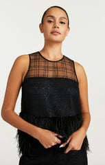 Women Sequin Plaid Charisse Top Black