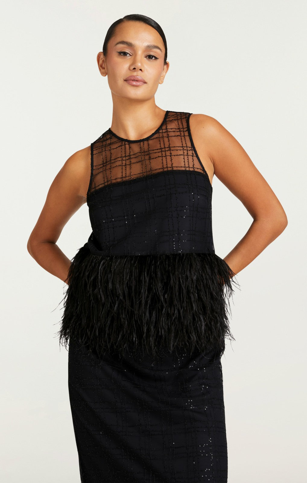 Women Sequin Plaid Charisse Top Black