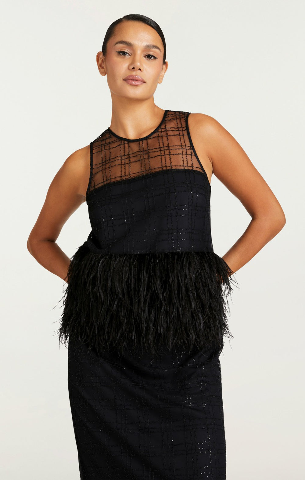 Women Sequin Plaid Charisse Top Black