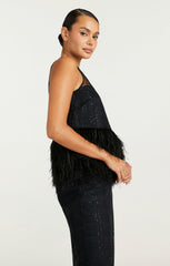 Women Sequin Plaid Charisse Top Black