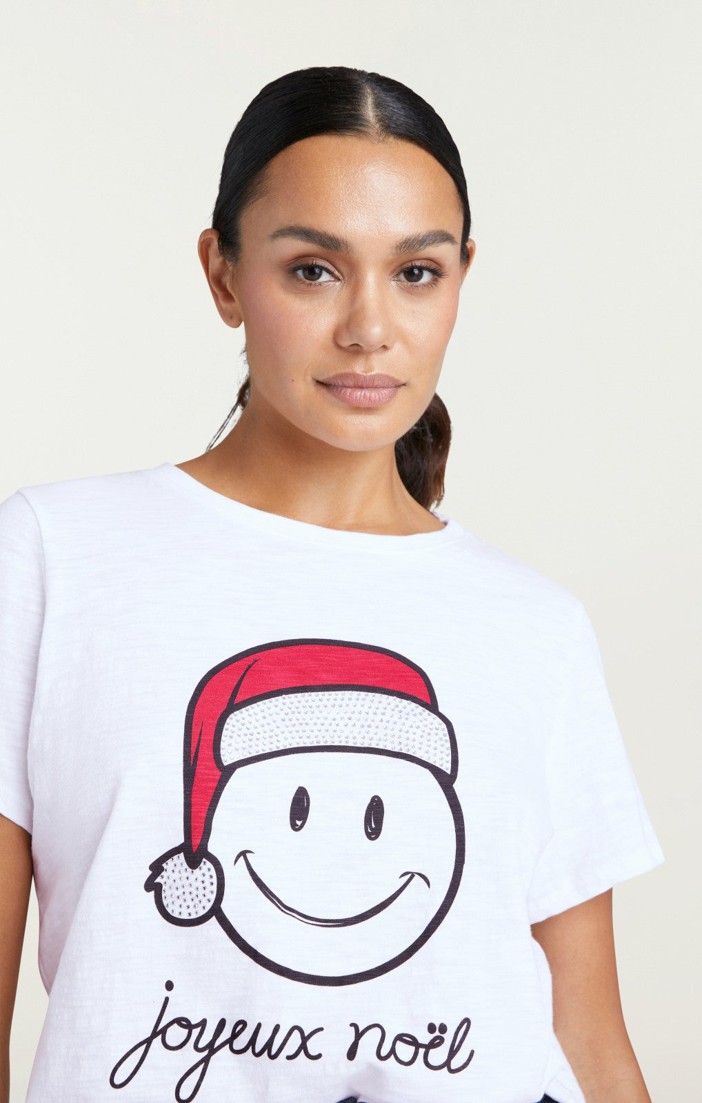Women Smiley Joyeux Noel Tee White/Black