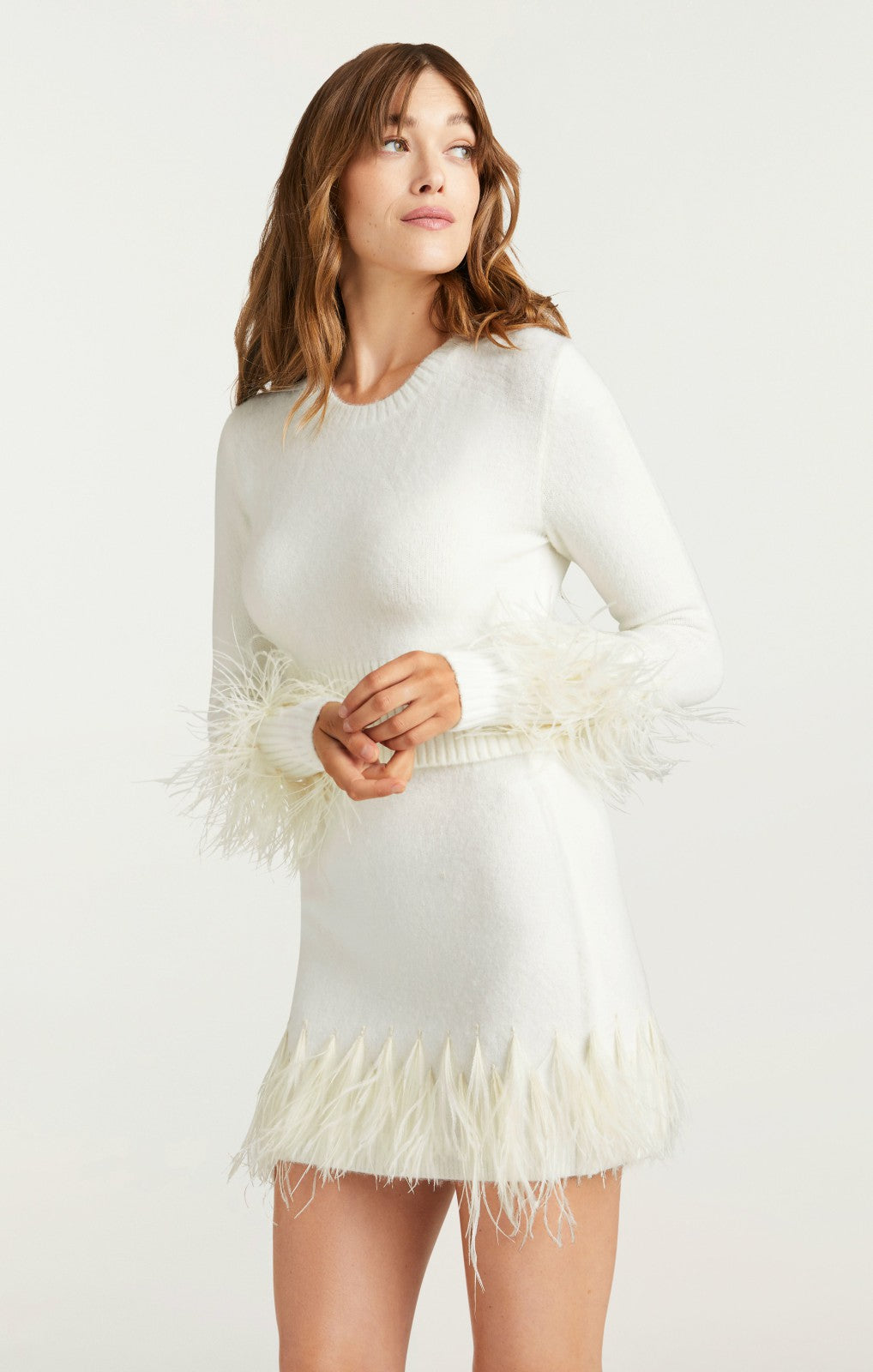 Women Briana Feather Crewneck Pullover Ivory