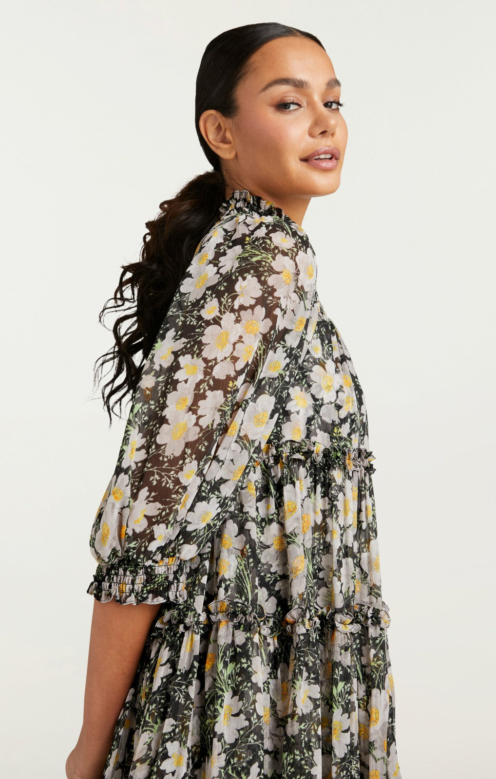 Women Cosmo Flowers Olive Dress Black/London Fog