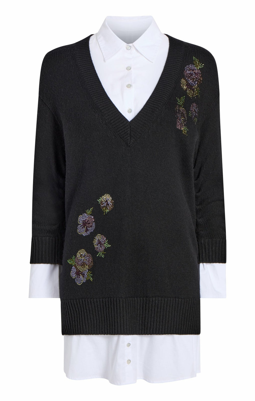 Women Heatset Floral Embellished Deep V Santina Dress Black/White