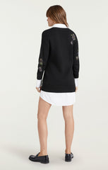 Women Heatset Floral Embellished Deep V Santina Dress Black/White