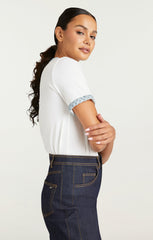Women Denim Braided Tee White/Light Wash
