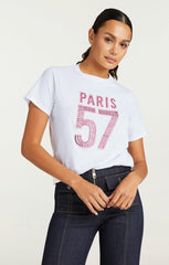 Women Large Heat Set Paris 57 Tee White/Hot Magenta
