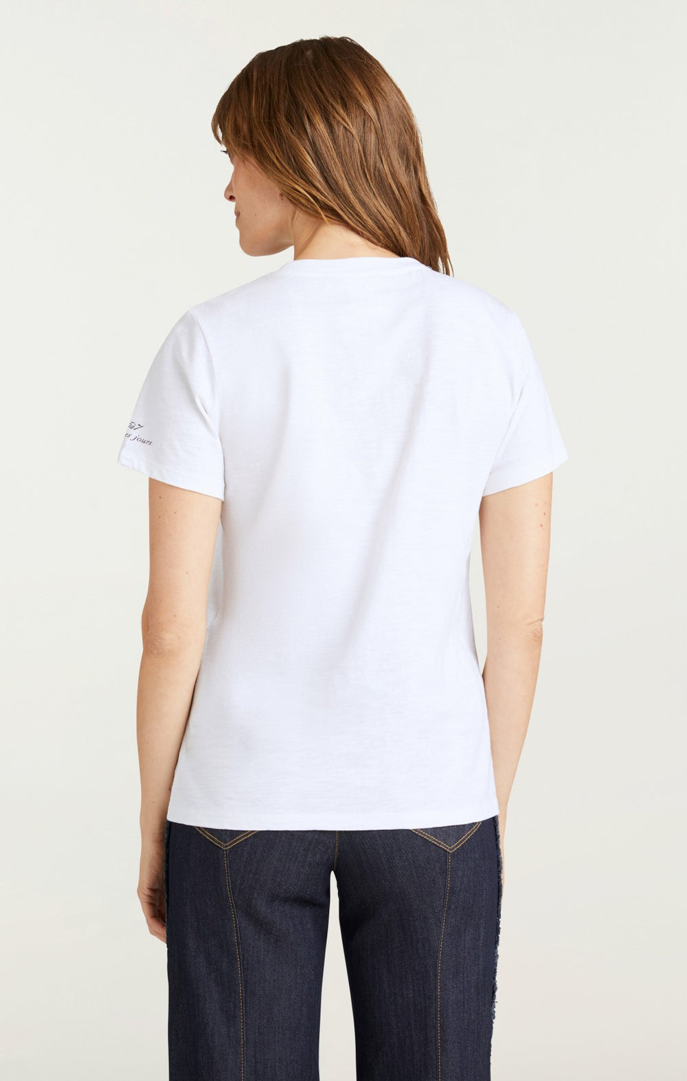 Women Pailette Applique Bonjour Tee White/Multi