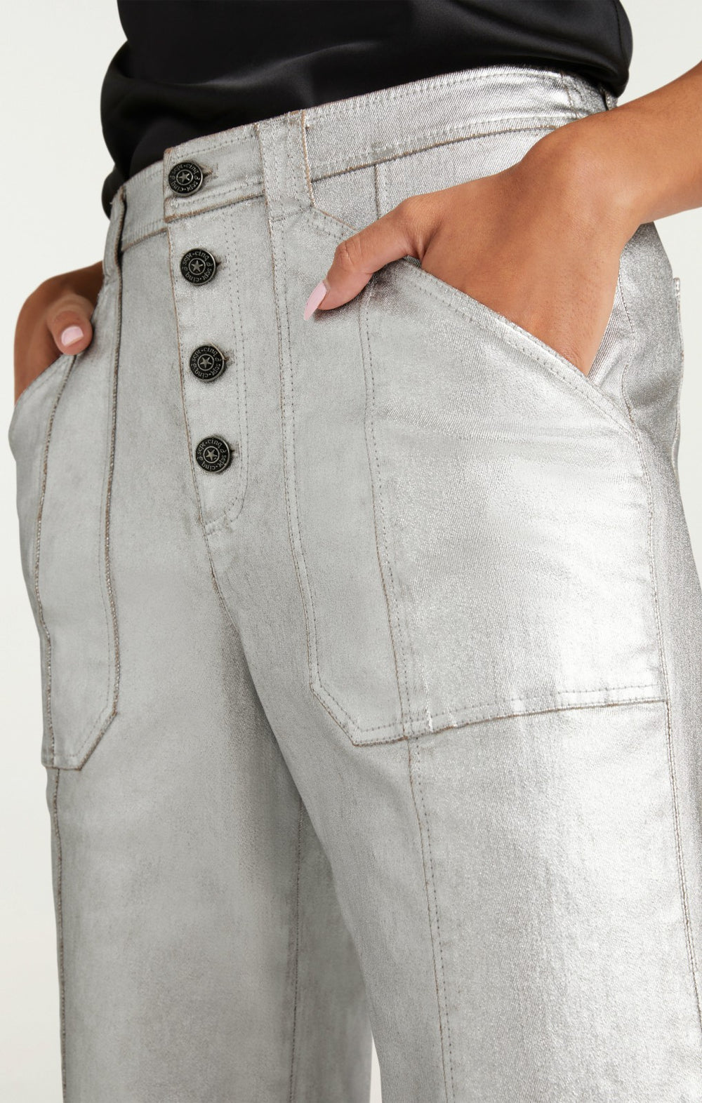 Women Textured Foil Benji Pant Silver