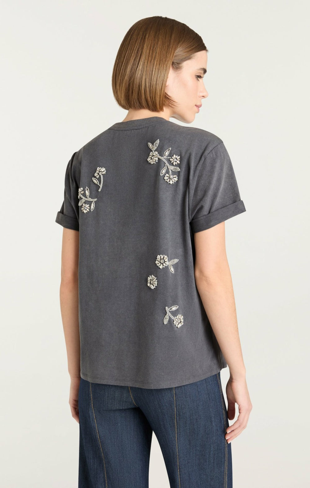 Women Diamond Vines Washed Bree Tee Washed Black