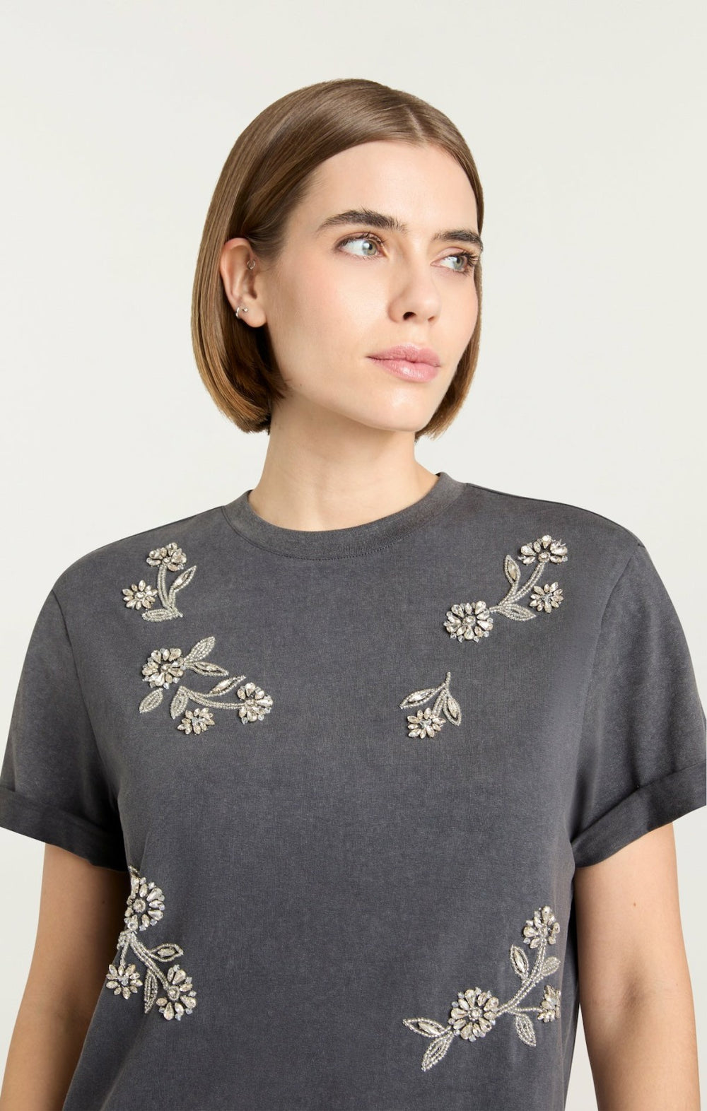 Women Diamond Vines Washed Bree Tee Washed Black