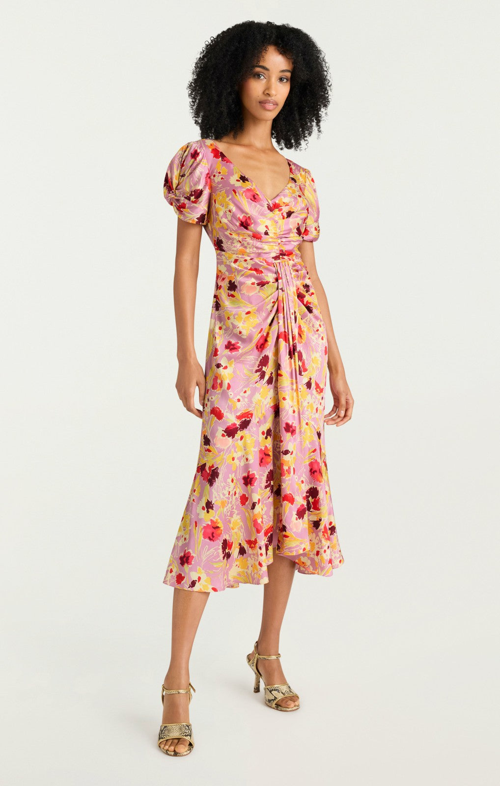 Women Tossed Floral Walker Dress Mauve Orchid Multi