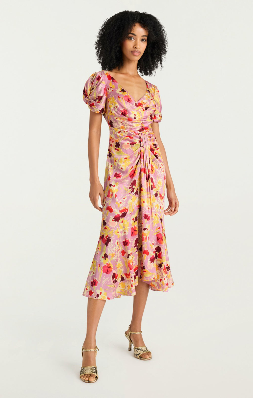 Women Tossed Floral Walker Dress Mauve Orchid Multi