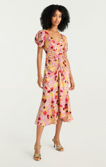 Women Tossed Floral Walker Dress Mauve Orchid Multi