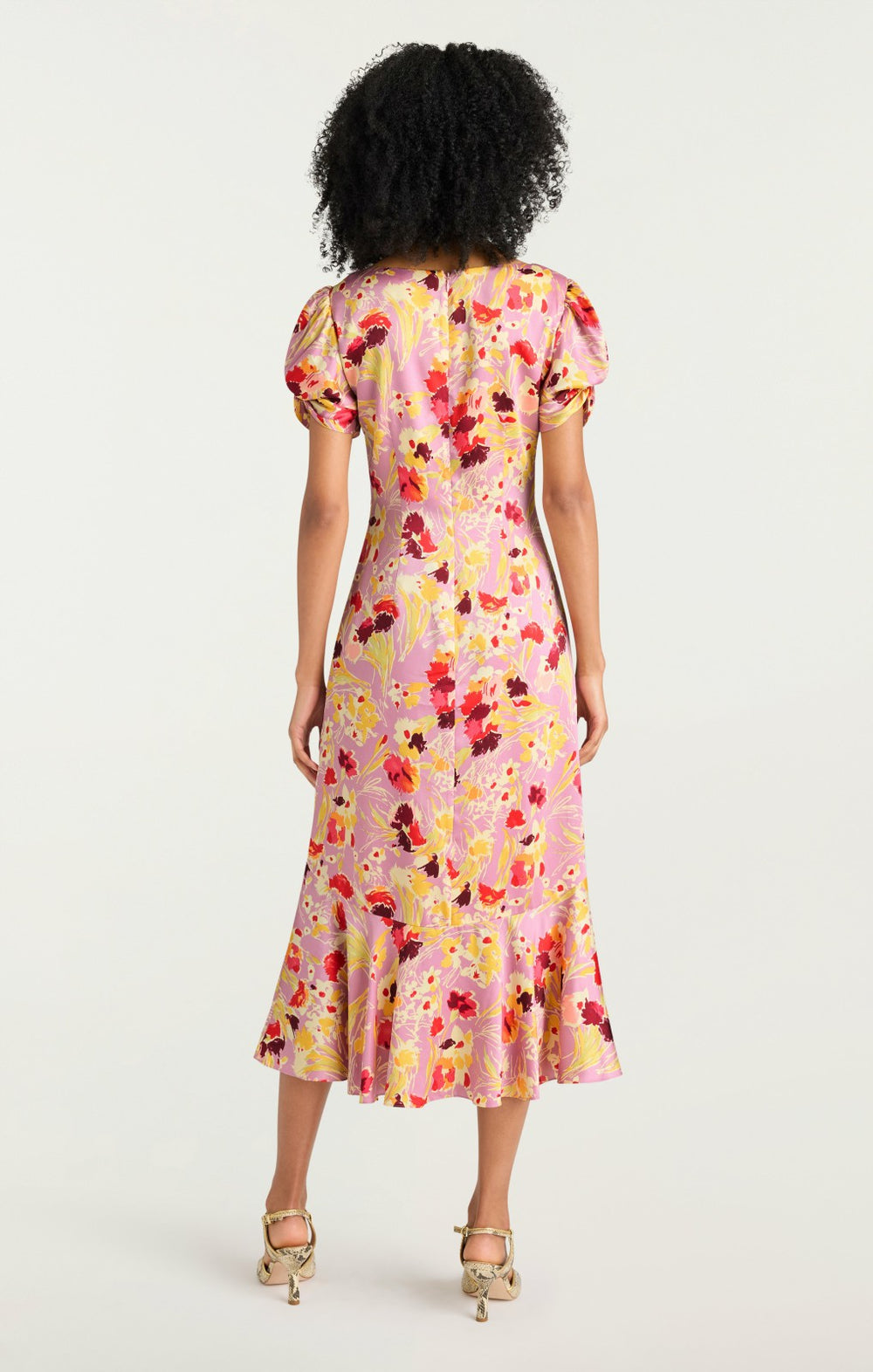 Women Tossed Floral Walker Dress Mauve Orchid Multi