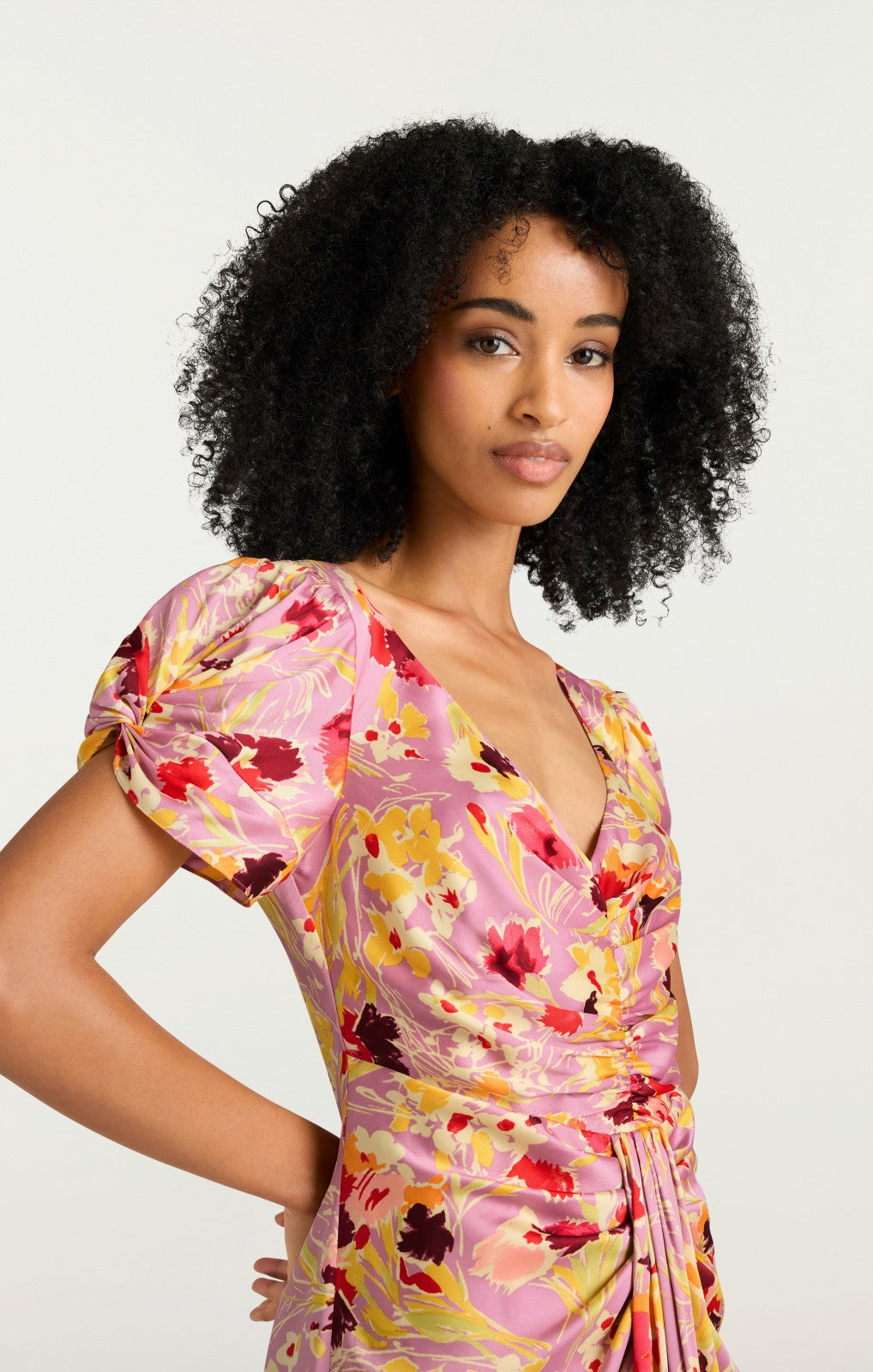 Women Tossed Floral Walker Dress Mauve Orchid Multi