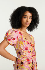 Women Tossed Floral Walker Dress Mauve Orchid Multi