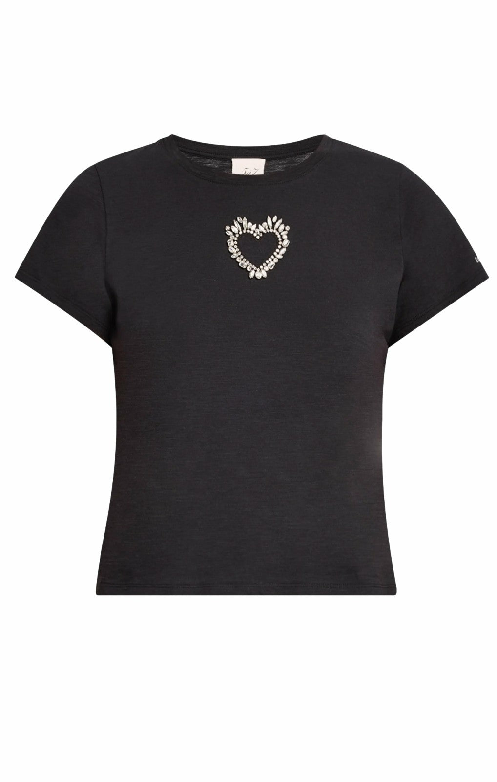 Women Cut Out Rhinestone Heart Tee Black/Crystal