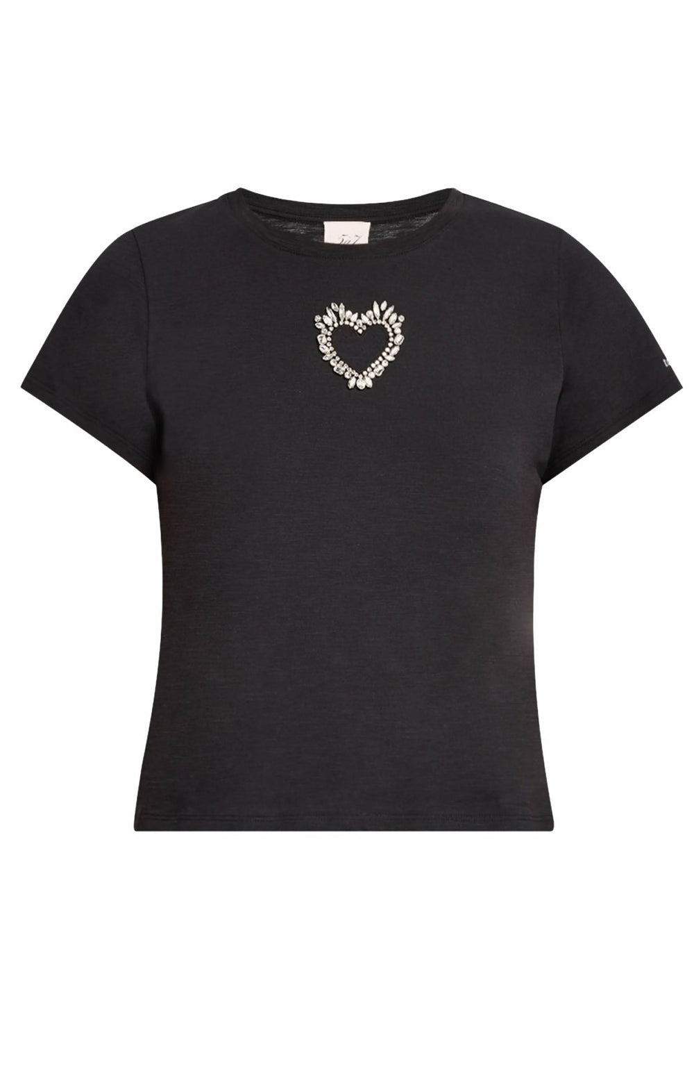 Women Cut Out Rhinestone Heart Tee Black/Crystal