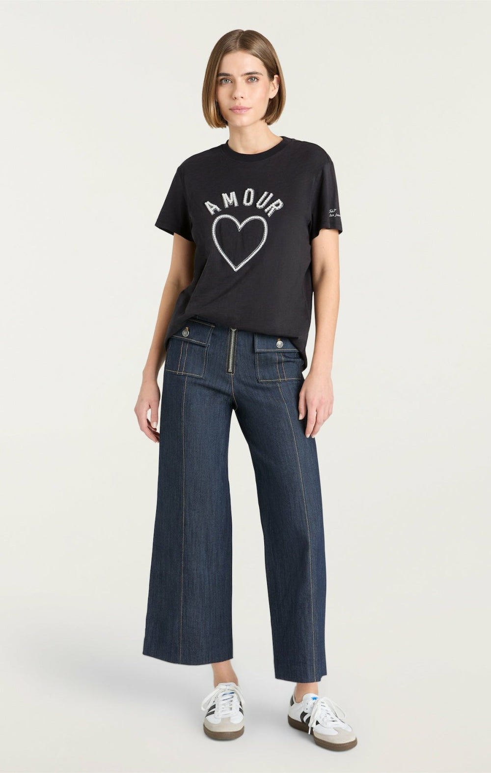Women Pearl Amour Tee Black/White