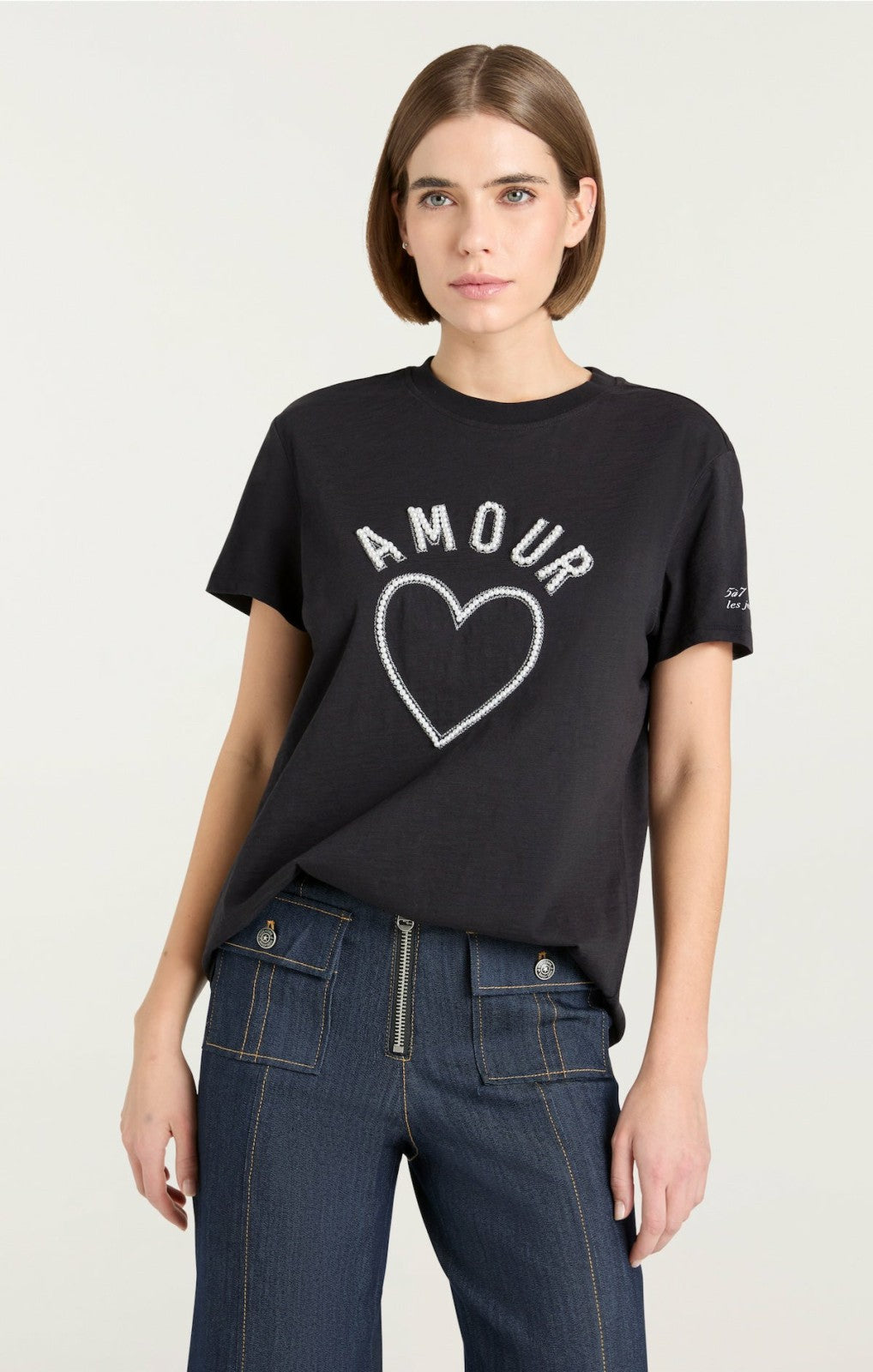 Women Pearl Amour Tee Black/White