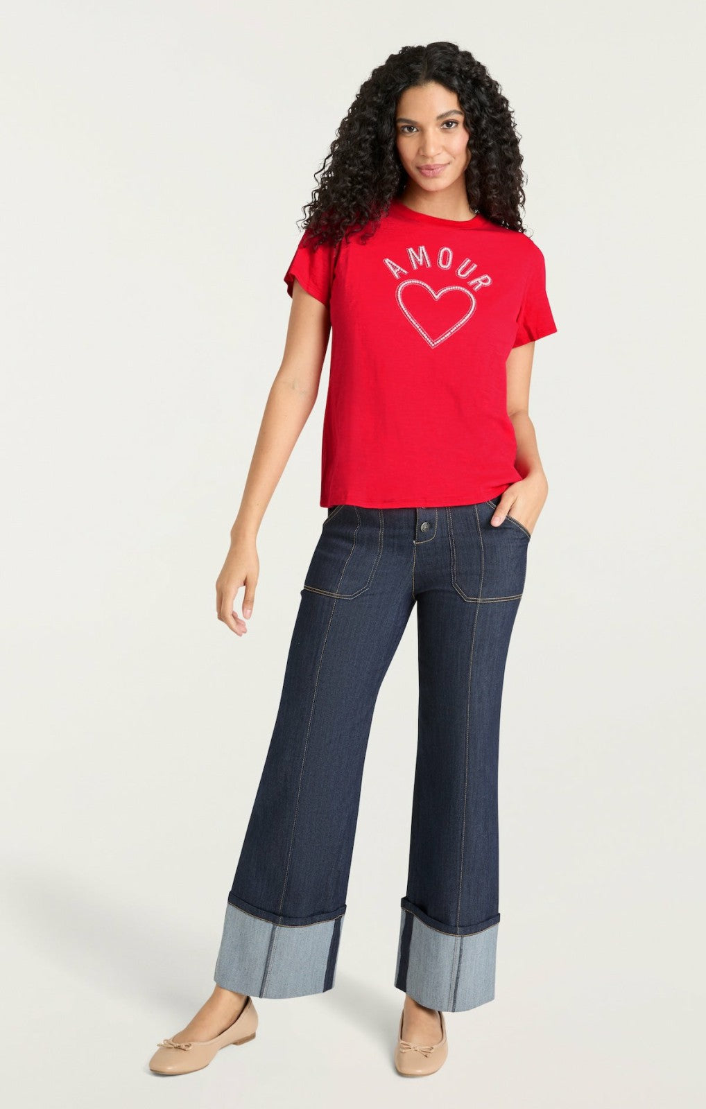 Women Pearl Amour Tee Cardinal/White