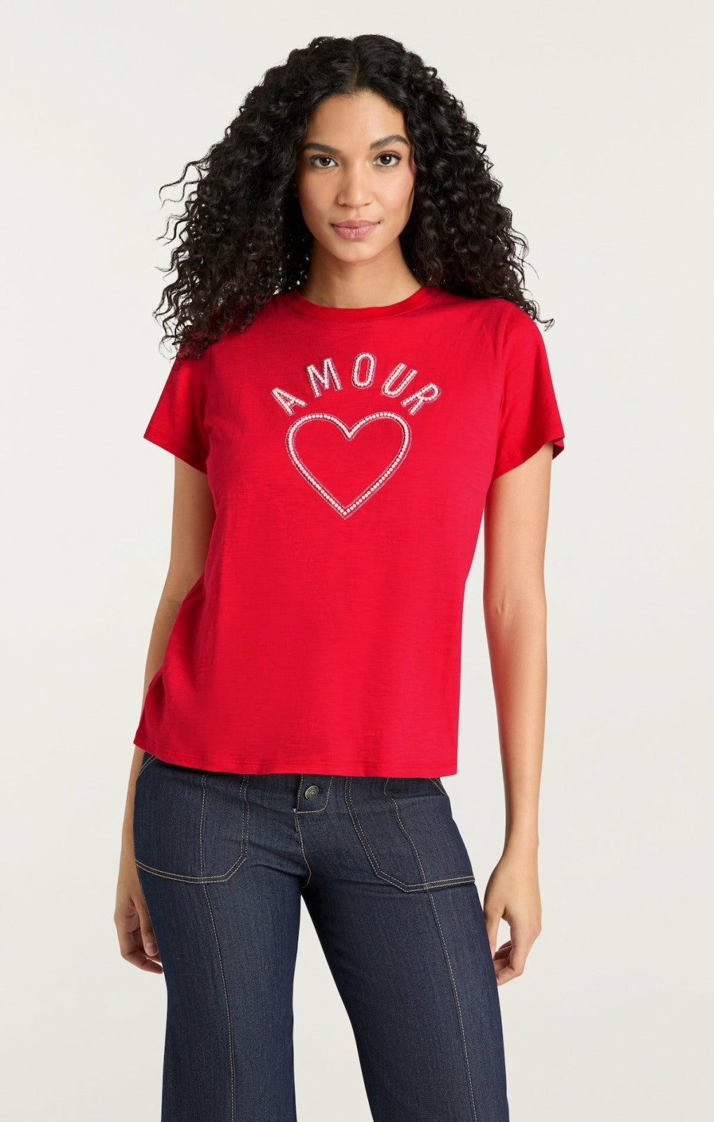 Women Pearl Amour Tee Cardinal/White