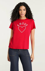 Women Pearl Amour Tee Cardinal/White