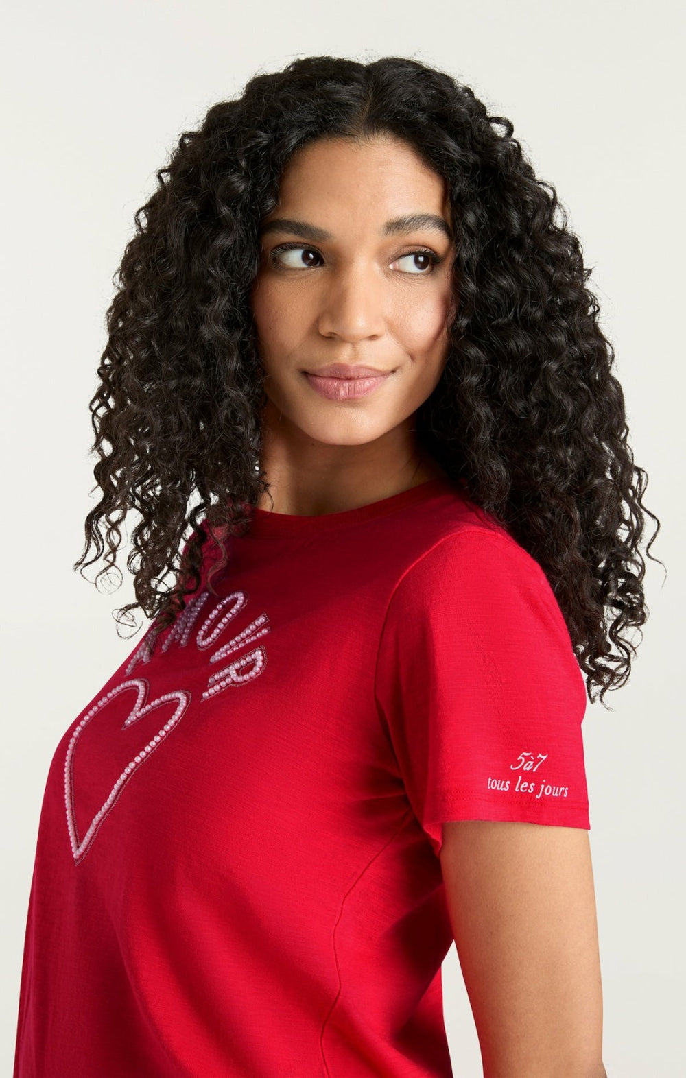 Women Pearl Amour Tee Cardinal/White