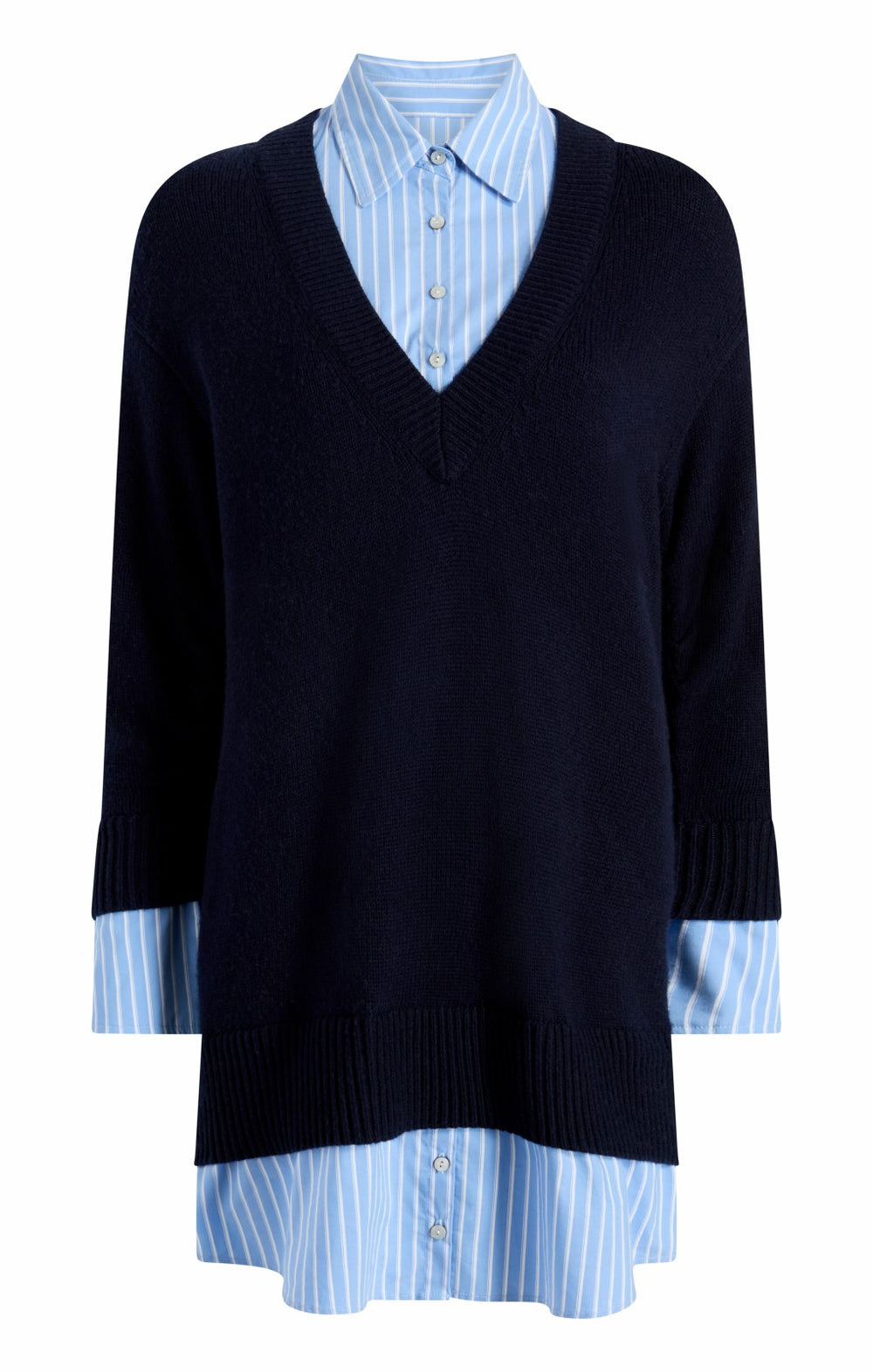 Women Deep V Remie Stripe Santina Dress Navy/French Blue