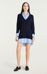 Women Deep V Remie Stripe Santina Dress Navy/French Blue