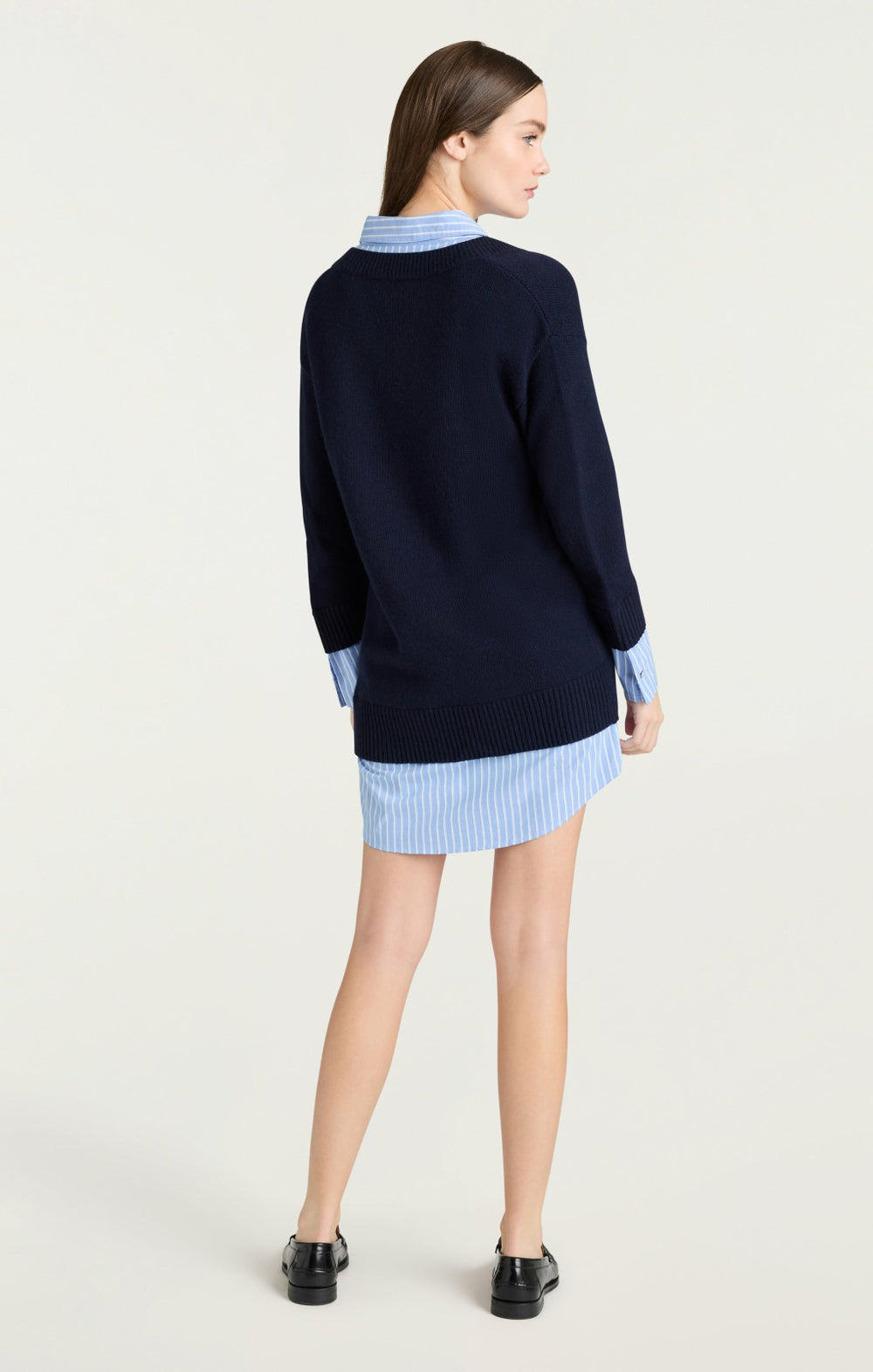 Women Deep V Remie Stripe Santina Dress Navy/French Blue