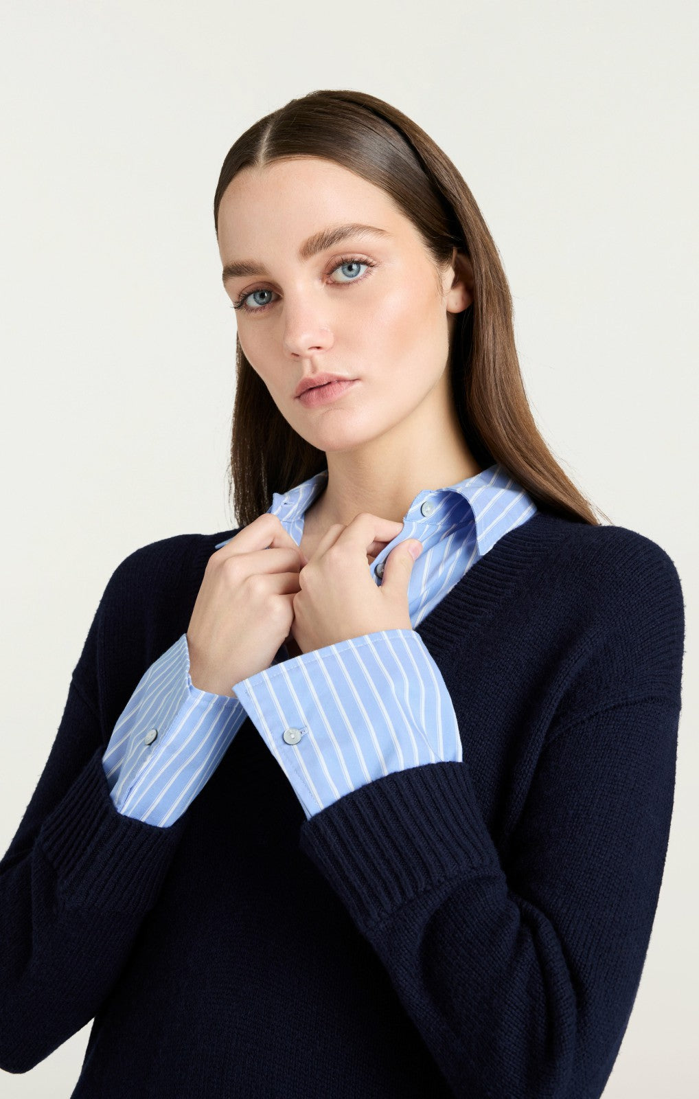 Women Deep V Remie Stripe Santina Dress Navy/French Blue