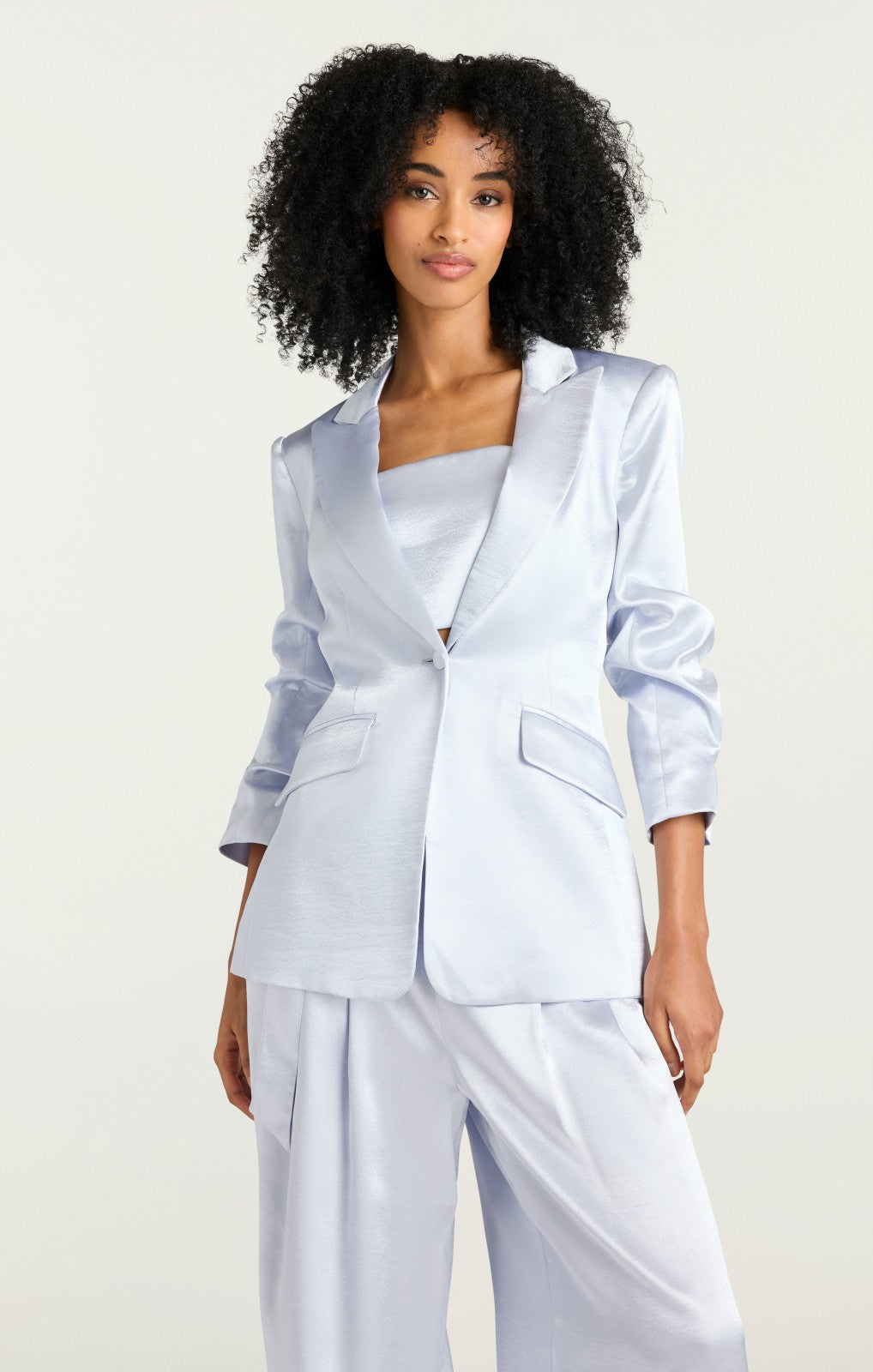 Women Hammered Satin Scrunched Cheyenne Blazer Mercury