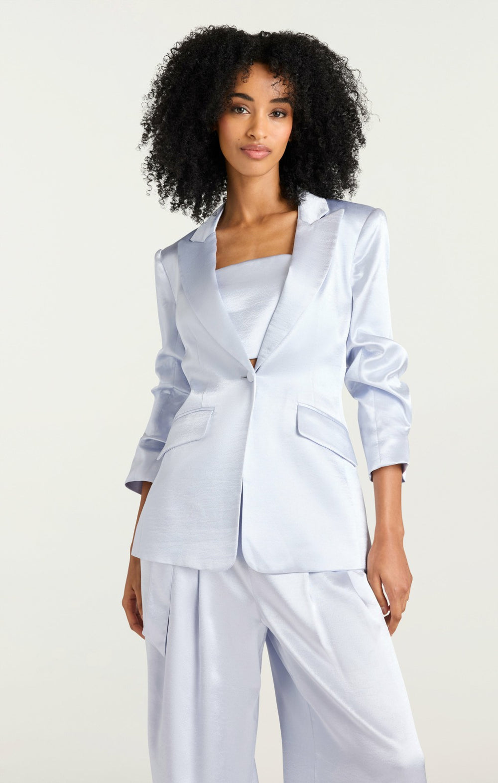 Women Hammered Satin Scrunched Cheyenne Blazer Mercury