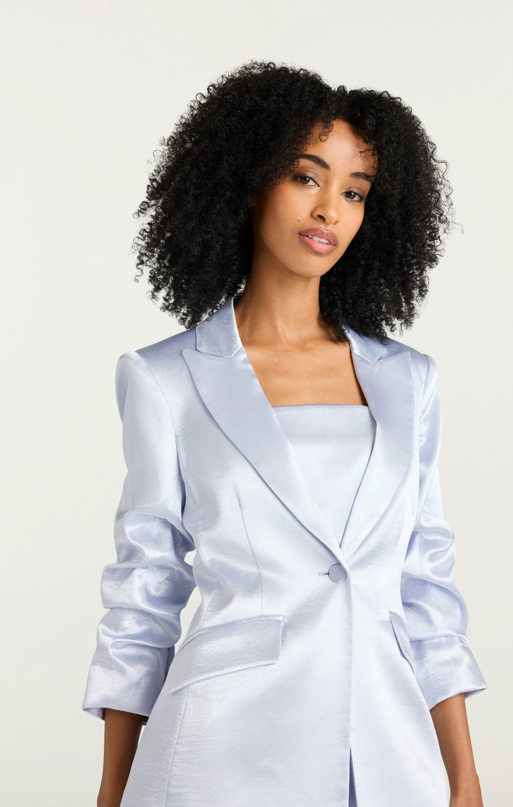 Women Hammered Satin Scrunched Cheyenne Blazer Mercury