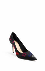 Women Juliet Heatset Linen Pointed Pump Black/Multi