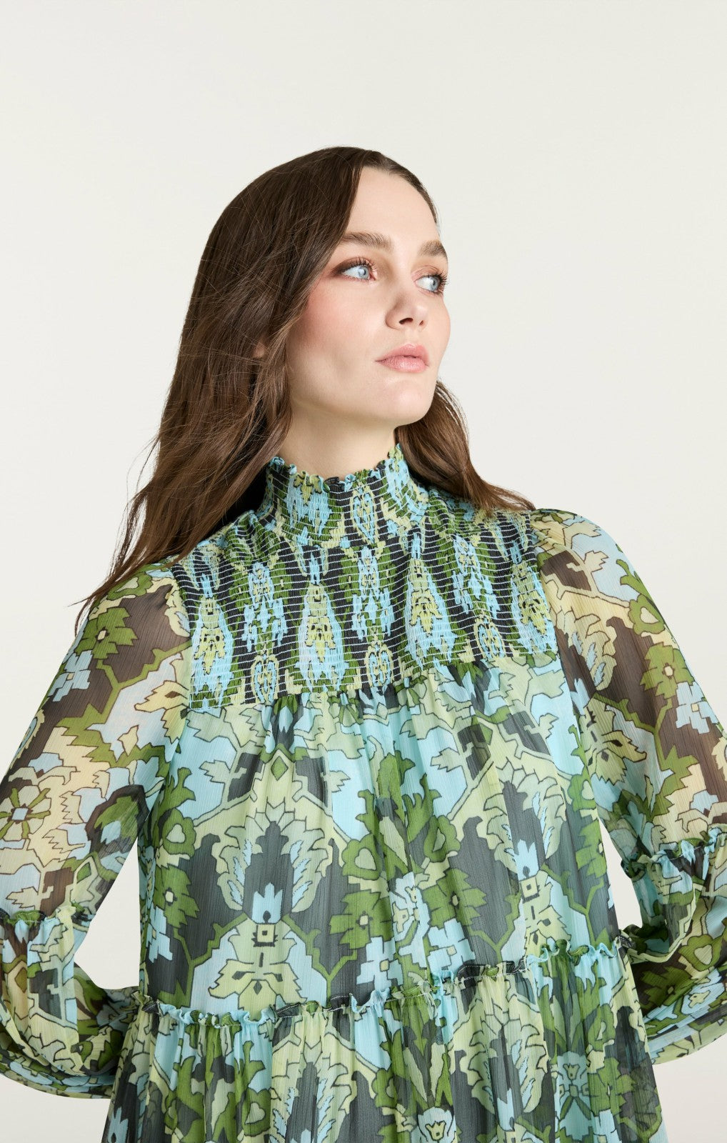 Women Damask Rika Dress Light Cyan Multi
