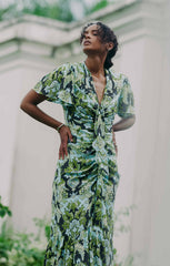 Women Damask Peeta Dress Light Cyan Multi