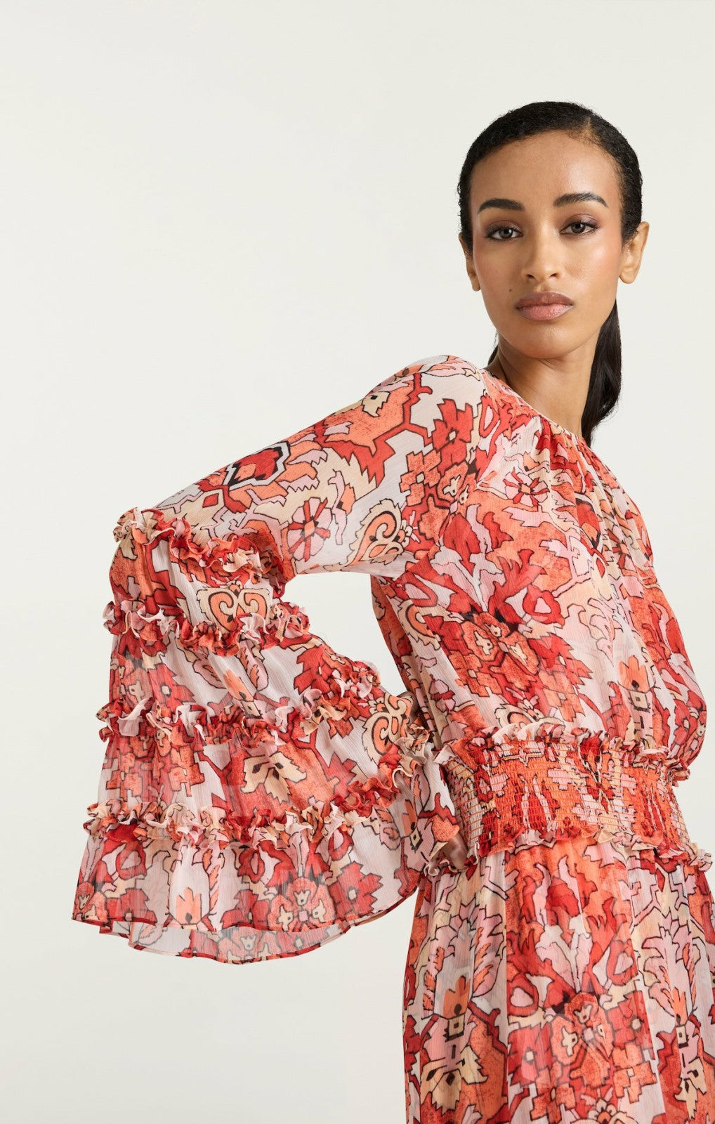Women Damask Sunnina Midi Dress Pink Poppy Multi